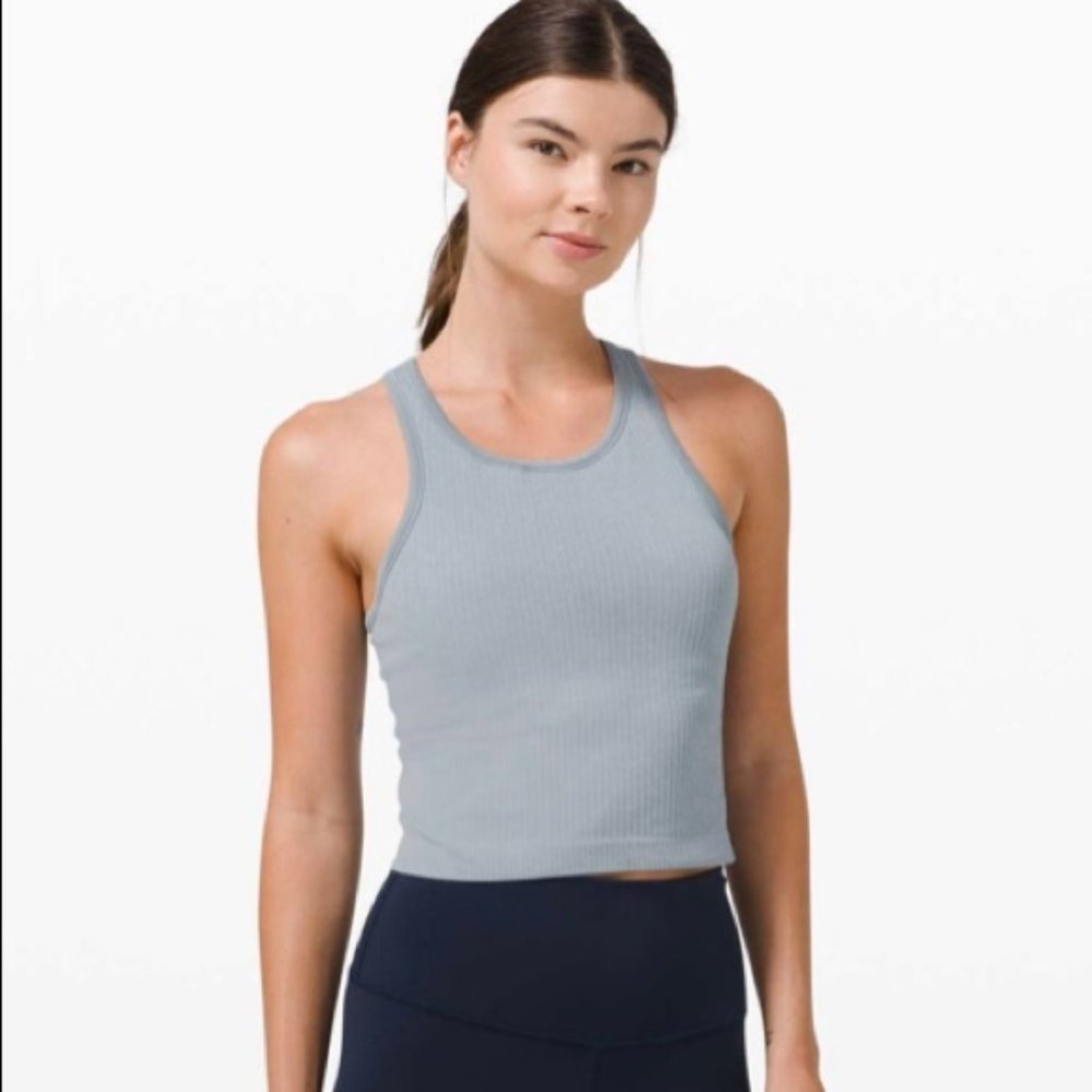 Lululemon Ebb To Street Racerback Crop Tank Top Blue Cast